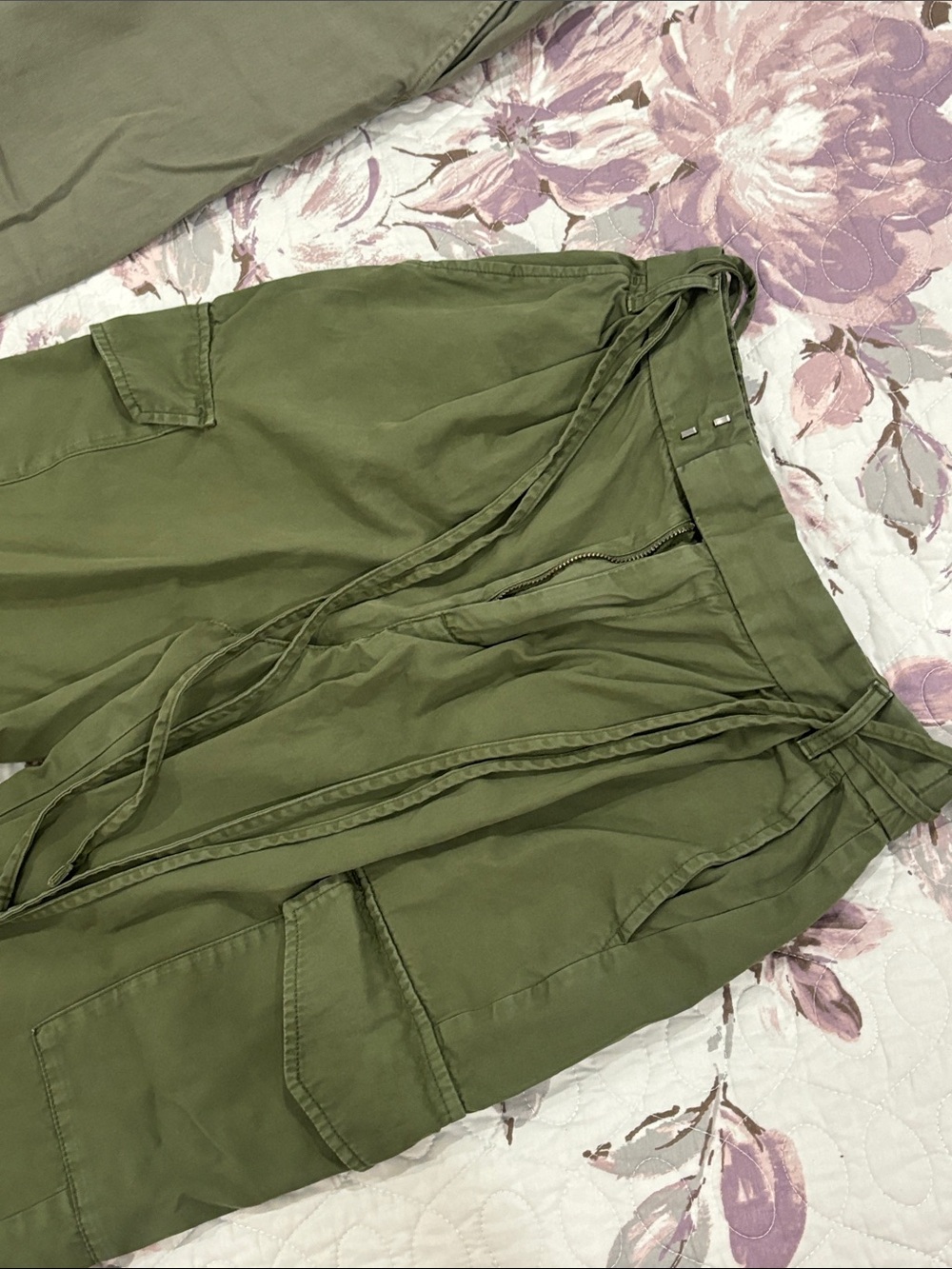 Two Olive Green Cargo & Wide-Leg Pants - Casual Utility Styles - Picture 7 of 7